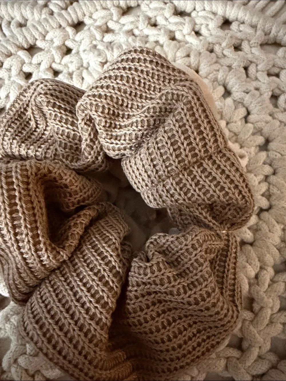 Neutral Satin and Knit Scrunchie Duo - Beige & Taupe